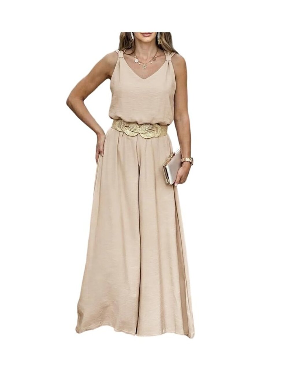 2 Piece Outfits for Women Summer Sleeveless Twist Tank Top and Wide Leg Pant